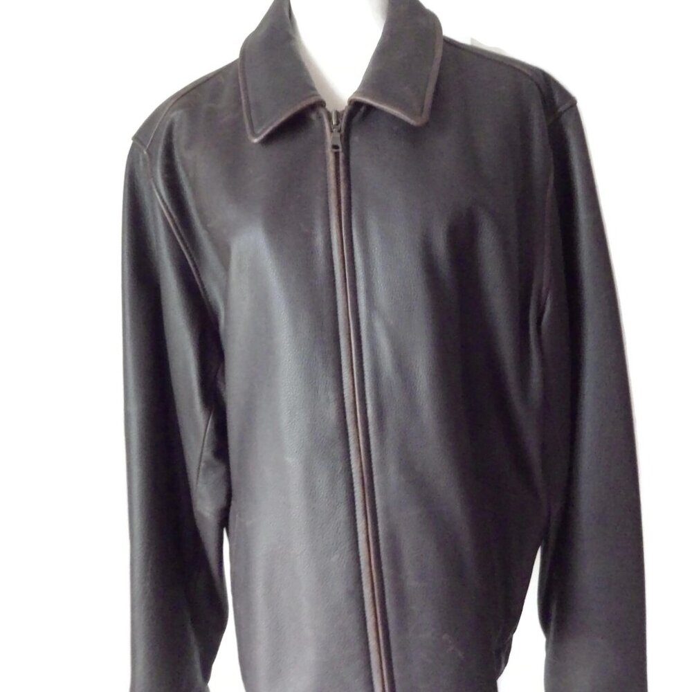 Men's Brown Leather Jacket/ Large Tall/ Eddie Bauer/ Zip Front